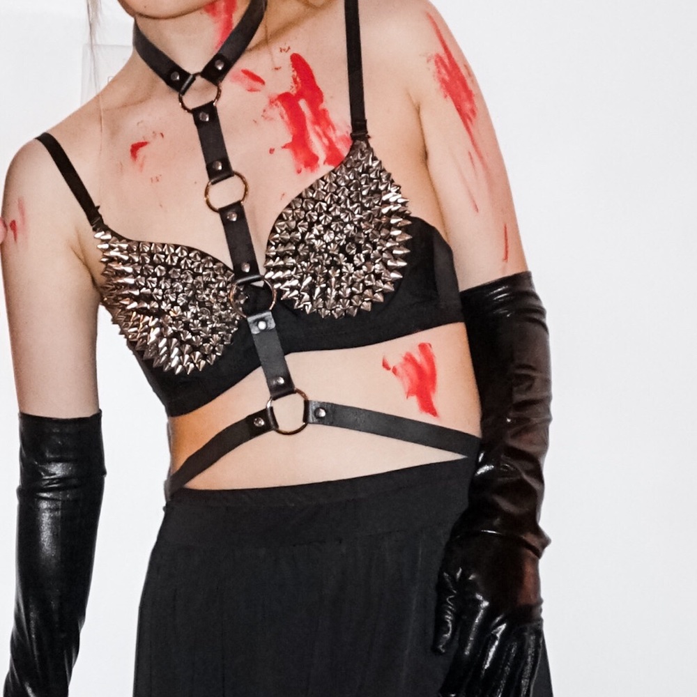 Punk rock black studded bra